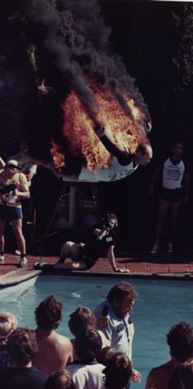 Bellyflopping with fire effect